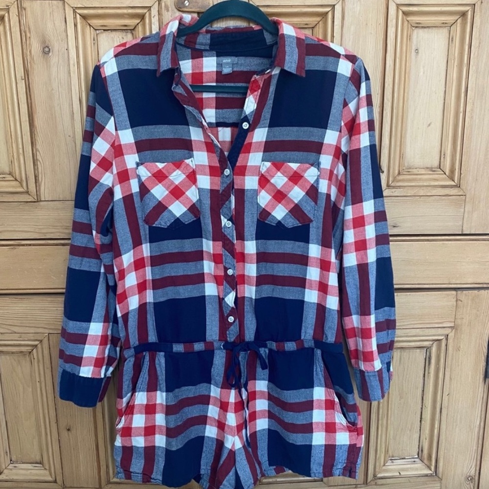 Flannel Sleep Romper - Aerie - L EUC Red and Blue Plaid